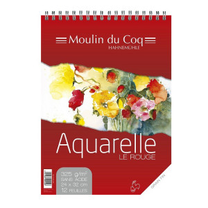 Bloc de papier aquarelle grain fin à spirale Le Rouge 325 g/m² - 30 x 40 cm