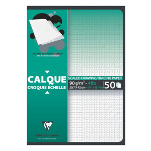 Bloc de papier calque Croquis échelle 92 g/m² 50 feuilles - 29,7 x 42 cm (A3)